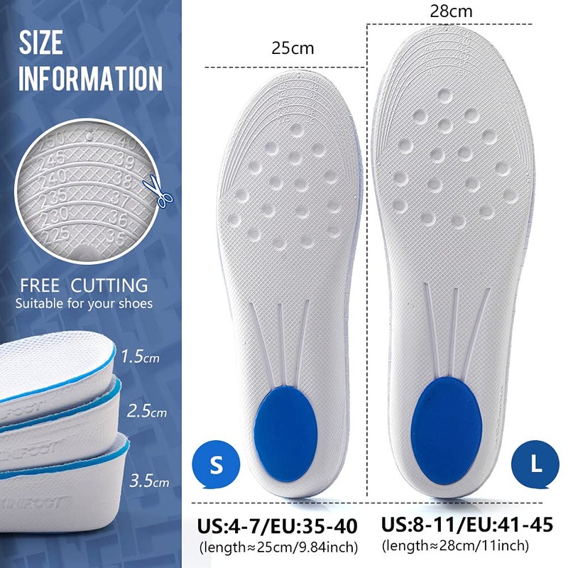XINIFOOT نعل داخلي لزيادة الارتفاع ودعم قوس القدم ونعال أحذية قابلة للتنفس وحشوات رفع الكعب ونعال مصعد للرجال (ارتفاع 2.5 سم) - Image 2